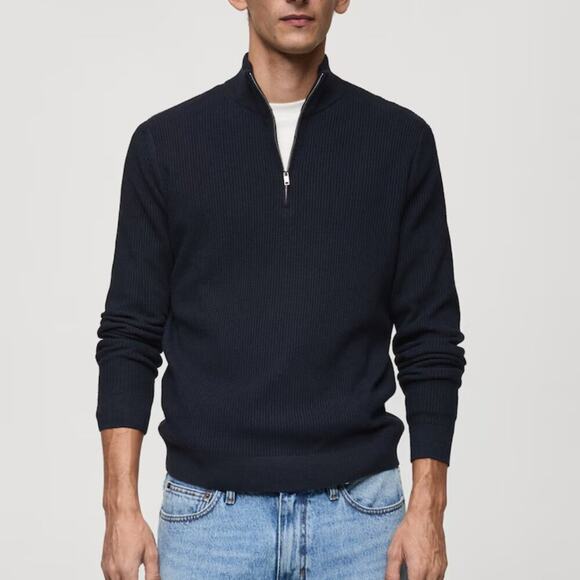 Mango Men's Ribbed Sweater Zip Neck size medium - Picture 1 of 8